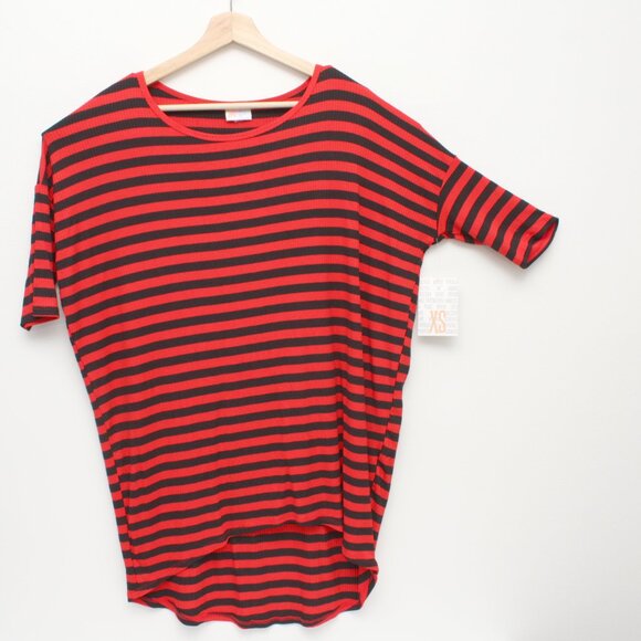 New with Tags LulaRoe Striped Blouse Irma Rayon Spandex blend Red and Black XS - Picture 3 of 6